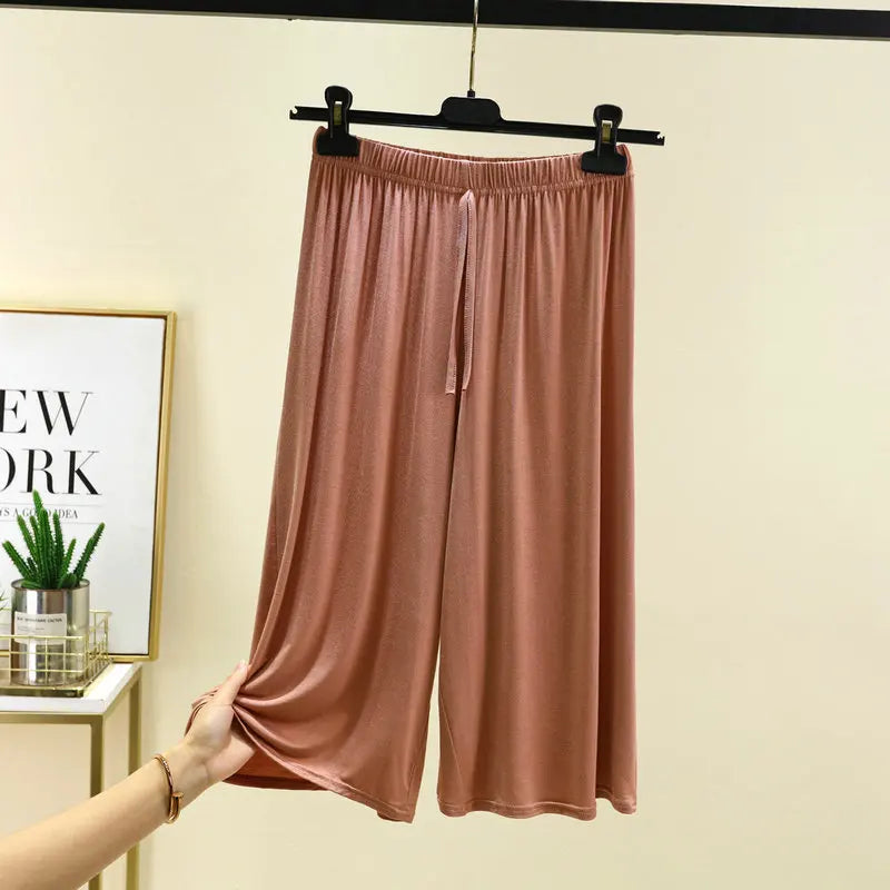 Plus Size Capri Pants Women's Summer Loose Fit Wide Leg Elastic Waist Casual Lounge Shorts