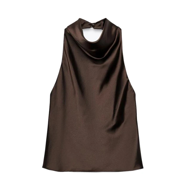 MUJER Satin Halter Tops for Women off Shoulder Backless Tops Woman 2026 Sexy Strapless Women's Tops Camisole Beach Top Female