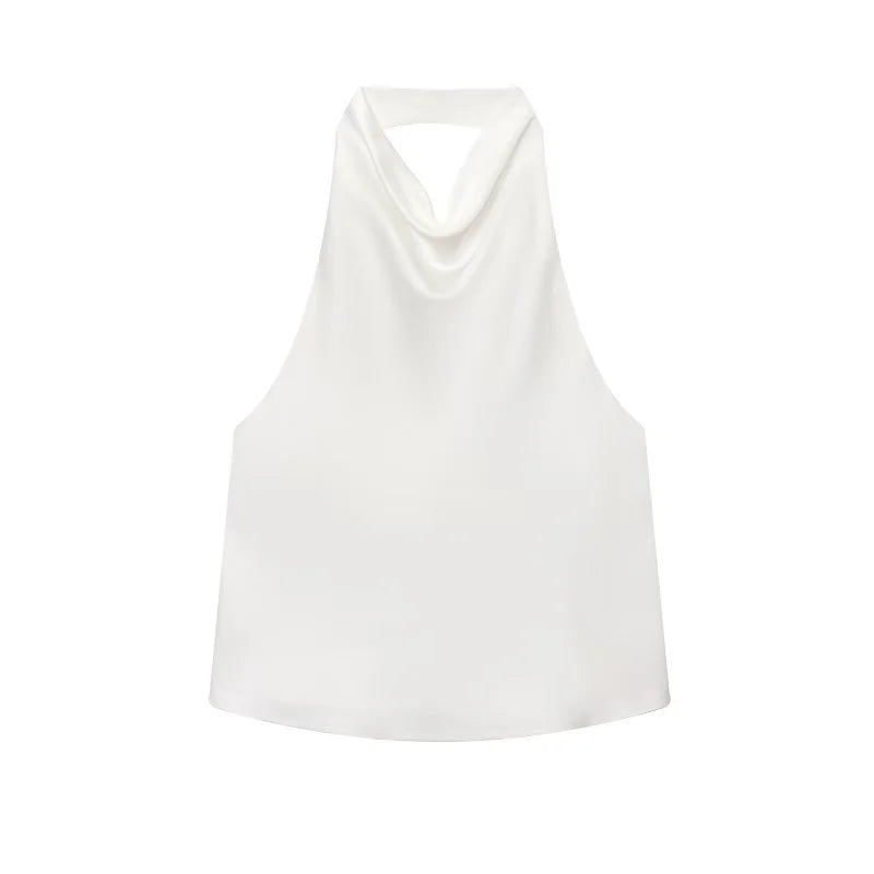 MUJER Satin Halter Tops for Women off Shoulder Backless Tops Woman 2026 Sexy Summer Strapless Women's Tops Camisole Beach Top Female