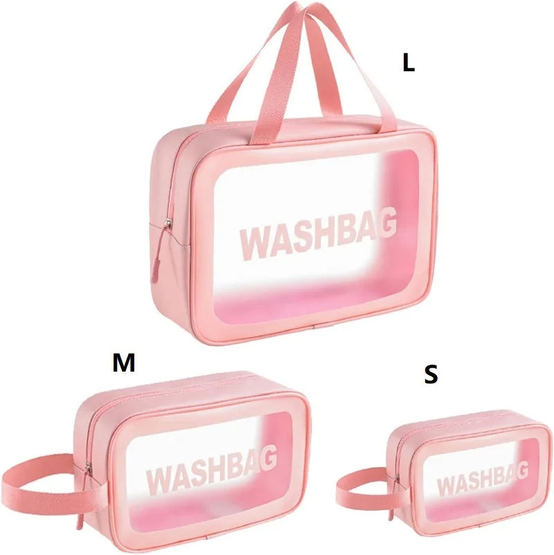 1/3pcs Transparent Makeup And Toiletries Bag, Large Capacity Pvc Semi Transparent Frosted Portable Storage Bag