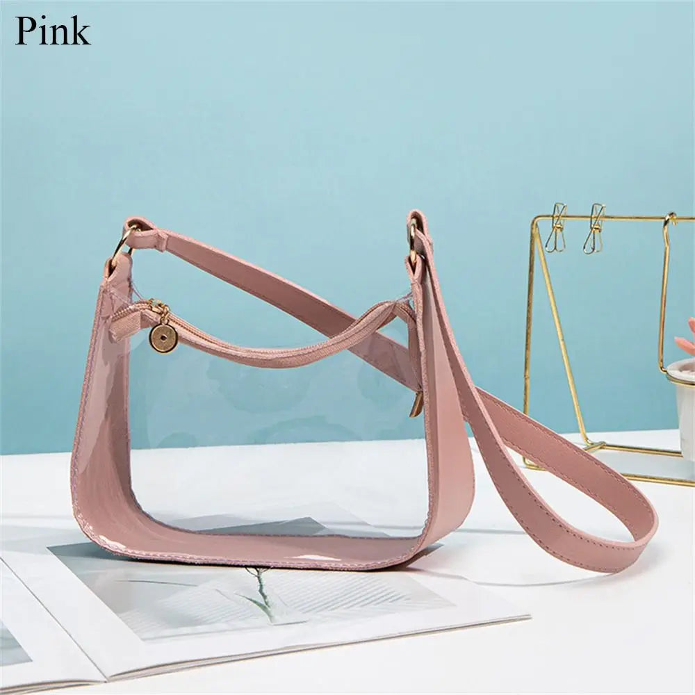 PVC Small Zipper Underarm Purses Mini Waterproof Transparent Shoulder Bag Handbag for Women Girls Candy Color Clear Jelly Bag