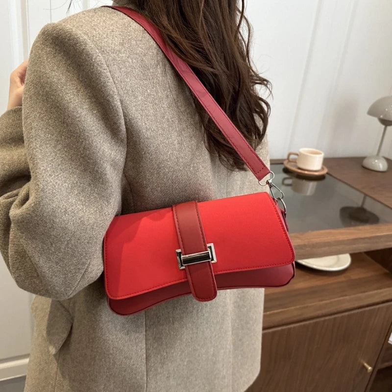 Elegant Two Tone Crossbody Bags with Silver Buckle, Minimalist Flap Design Versatile Chic Shoulder Purse for Office Casual Daily