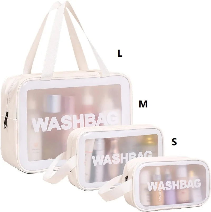 1/3pcs Transparent Makeup And Toiletries Bag, Large Capacity Pvc Semi Transparent Frosted Portable Storage Bag