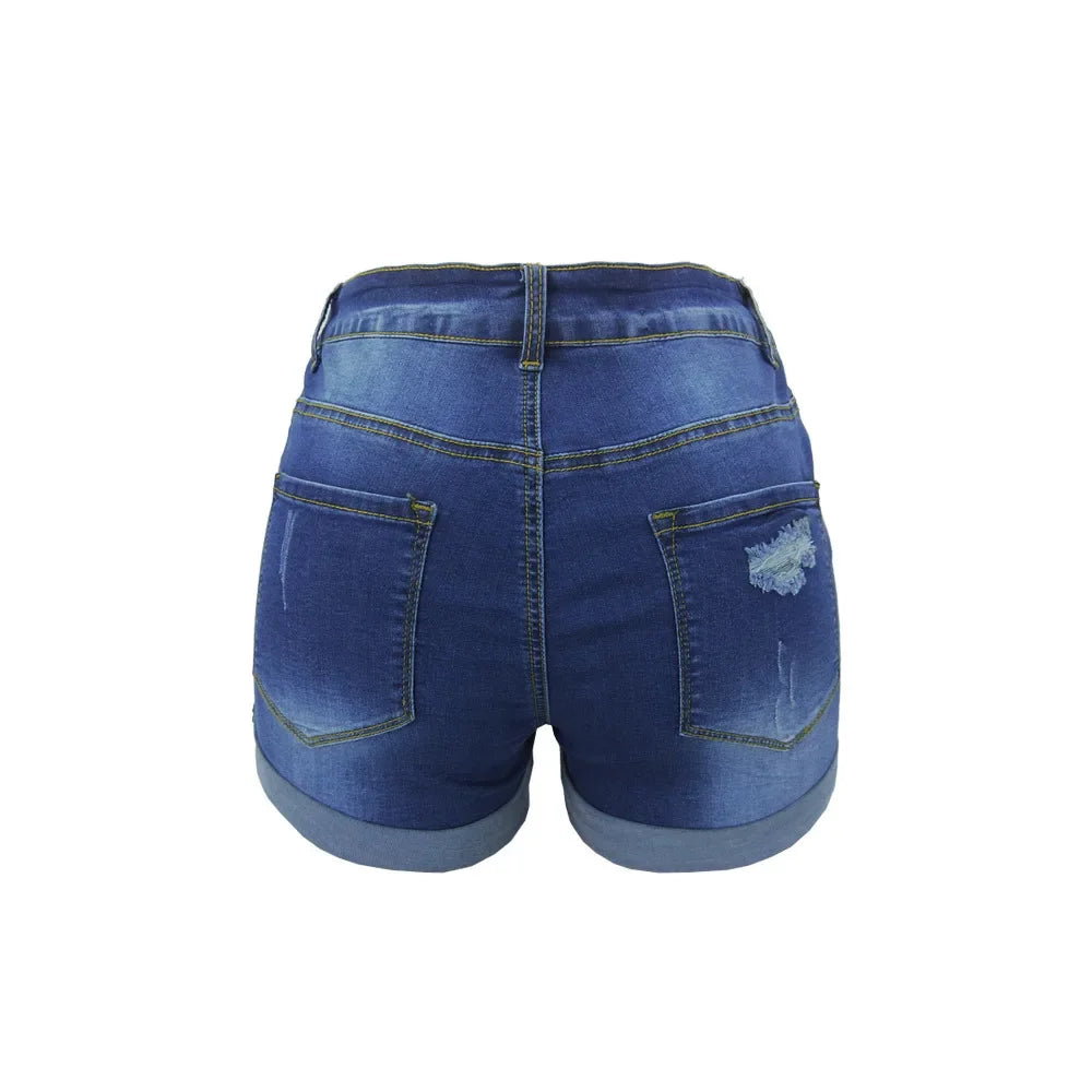 Washed Ripped Mid-waist Denim Shorts.Comfortable Short Jeans with A New Style of Personalized Street Fashion for Women in Summer