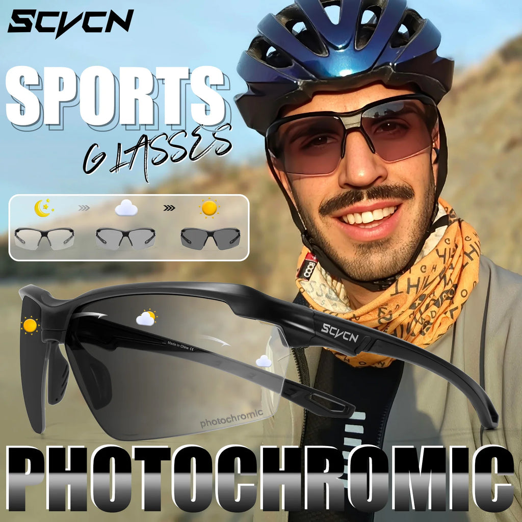 SCVCN Photochromic Cycling Glasses Outdoor Running Construction Sunglasses Men Shockproof Tactical Goggles Outdoor Airsoft Shooting Glasses