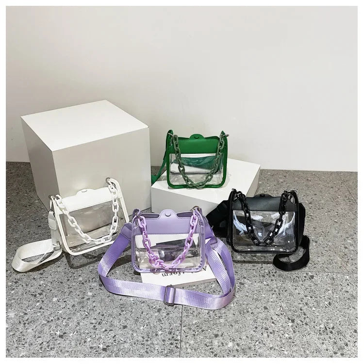 Event Clear Concert Bag Beach Clear Crossbody Bag for Women PVC Transparent Single Shoulder Chain Portable Messenger Bags Small Square  Satchel Bag Girls Gift