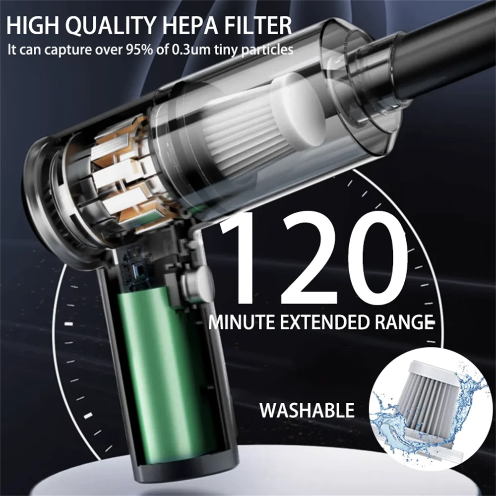 Handheld Car Vacuum Cleaner, 15000PA Portable Cordless, Dual use of blowing and suctionMulti-Nozzles, for Car, Home, Pet, Office