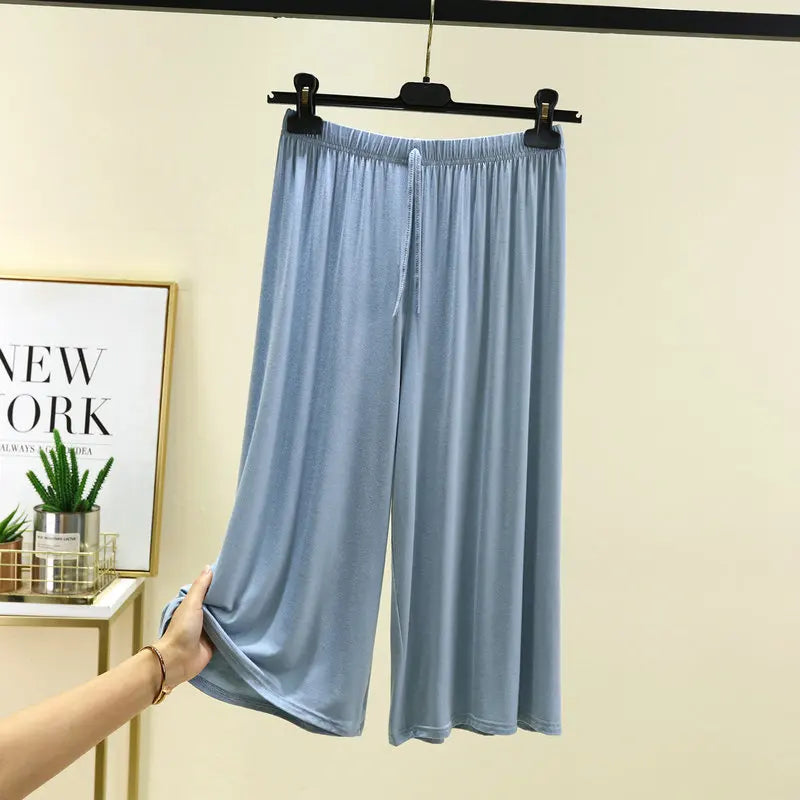 Modal Plus Size Capri Pants Women's Summer Loose Fit Wide Leg Elastic Waist Casual Lounge Shorts