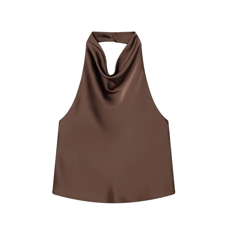 MUJER Satin Halter Tops for Women off Shoulder Backless Tops Woman 2026 Sexy Strapless Women's Tops Camisole Beach Top Female