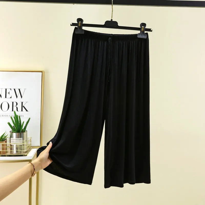 Plus Size Capri Pants Women's Summer Loose Fit Wide Leg Elastic Waist Casual Lounge Shorts