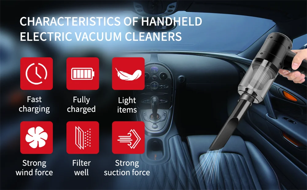 Handheld Car Vacuum Cleaner, 15000PA Portable Cordless, Dual use of blowing and suctionMulti-Nozzles, for Car, Home, Pet, Office