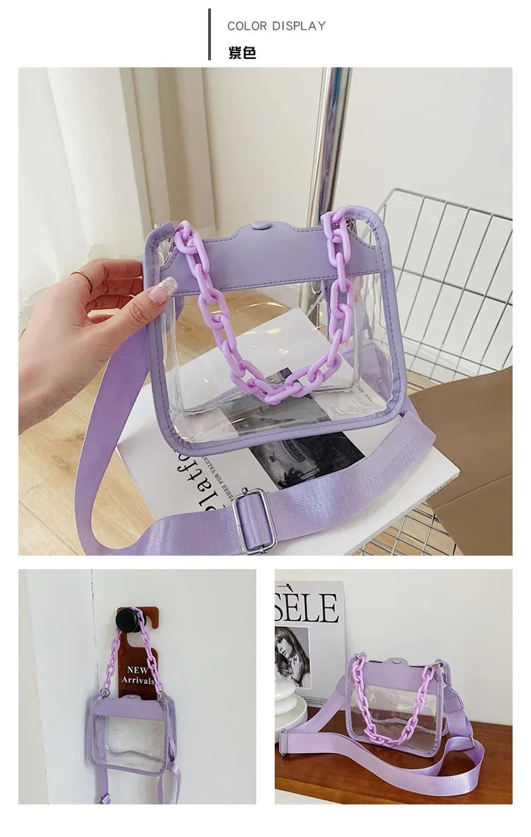 Event Clear Concert Bag Beach Clear Crossbody Bag for Women PVC Transparent Single Shoulder Chain Portable Messenger Bags Small Square  Satchel Bag Girls Gift