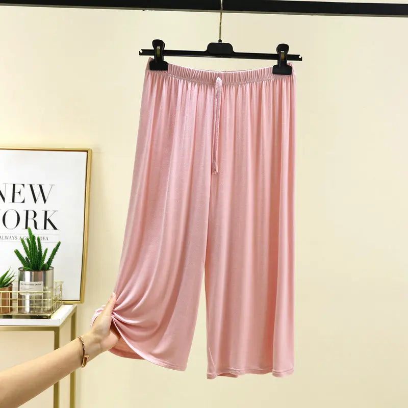 Plus Size Capri Pants Women's Summer Loose Fit Wide Leg Elastic Waist Casual Lounge Shorts