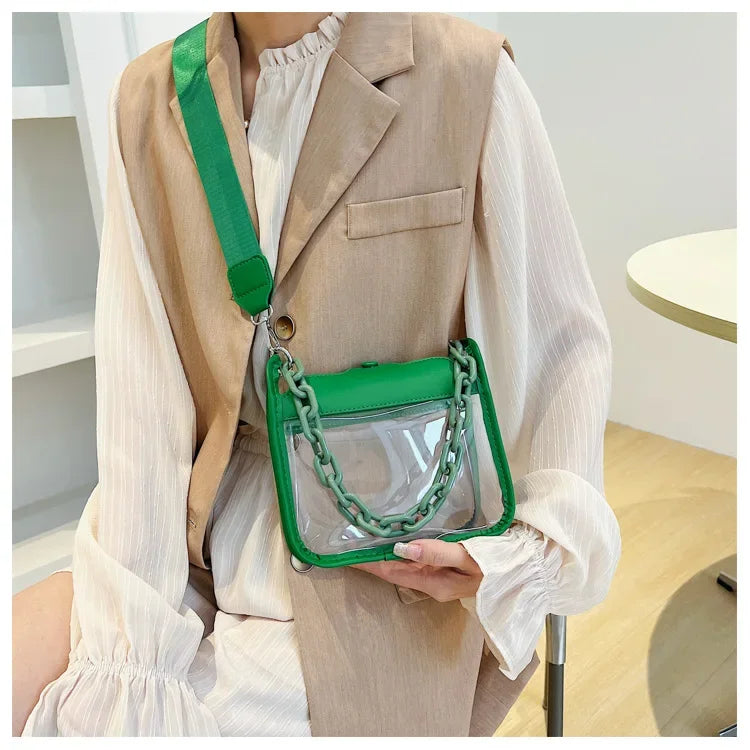 Event Clear Concert Bag Beach Clear Crossbody Bag for Women PVC Transparent Single Shoulder Chain Portable Messenger Bags Small Square  Satchel Bag Girls Gift