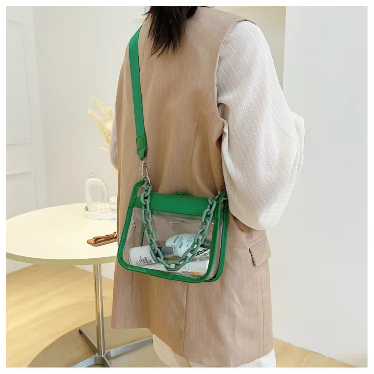 Event Clear Concert Bag Beach Clear Crossbody Bag for Women PVC Transparent Single Shoulder Chain Portable Messenger Bags Small Square  Satchel Bag Girls Gift