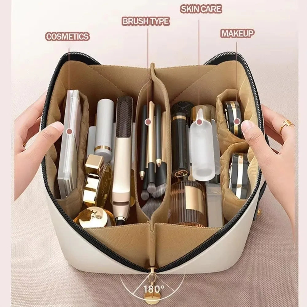 Fashion Portable Tote Makeup Bag Pillow PU Cosmetic Bag Multi-compartment Large Capacity Toiletry Kit Bag