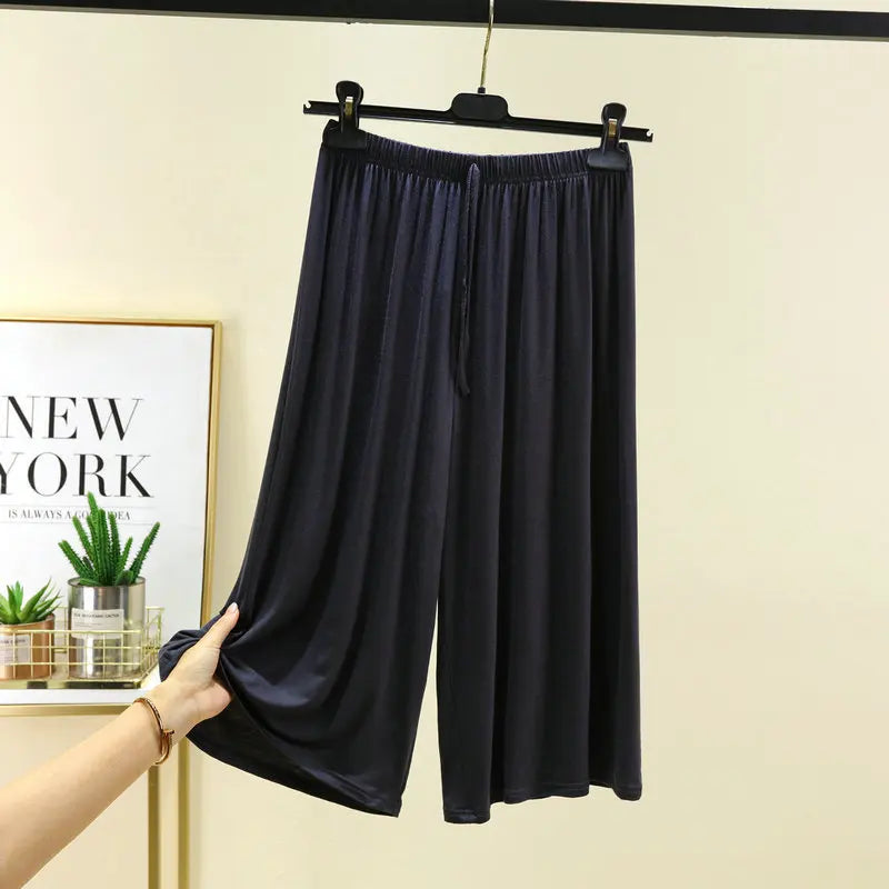 Plus Size Capri Pants Women's Summer Loose Fit Wide Leg Elastic Waist Casual Lounge Shorts
