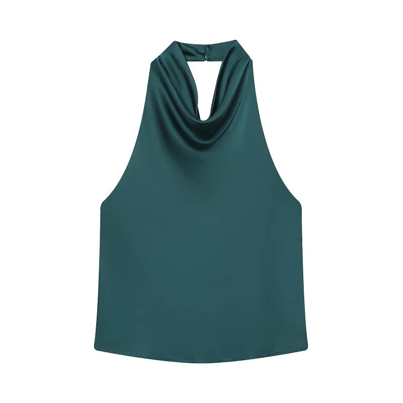 MUJER Satin Halter Tops for Women off Shoulder Backless Tops Woman 2026 Sexy Summer Strapless Women's Tops Camisole Beach Top Female