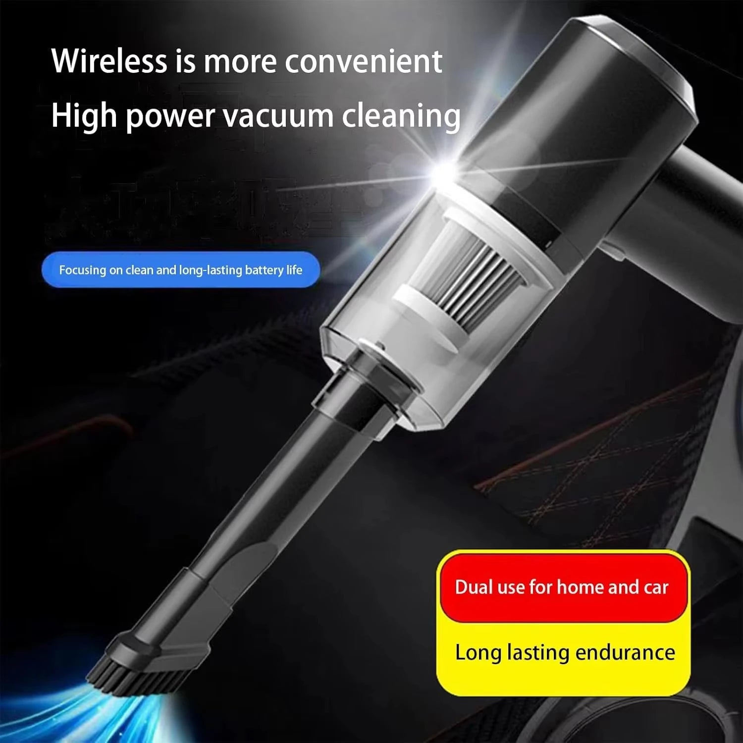 Handheld Car Vacuum Cleaner, 15000PA Portable Cordless, Dual use of blowing and suctionMulti-Nozzles, for Car, Home, Pet, Office