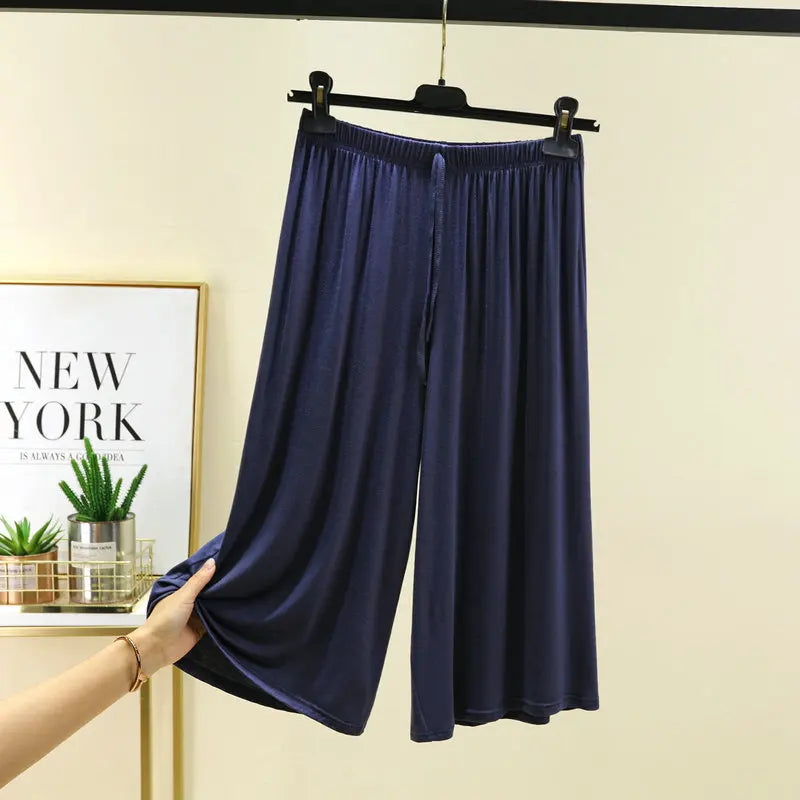 Plus Size Capri Pants Women's Summer Loose Fit Wide Leg Elastic Waist Casual Lounge Shorts