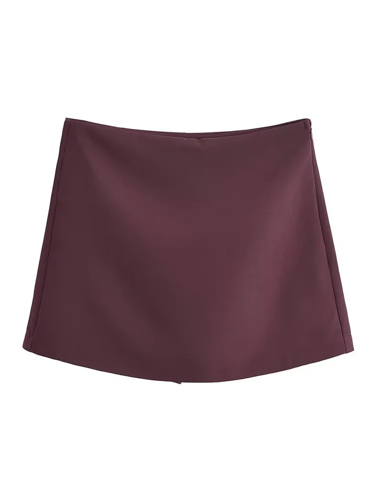 New Fall Women Solid Skort Fashion Causal Side Zipper Mini Shorts Skirts Vintage High Waist Streetwear Shorts Skirts