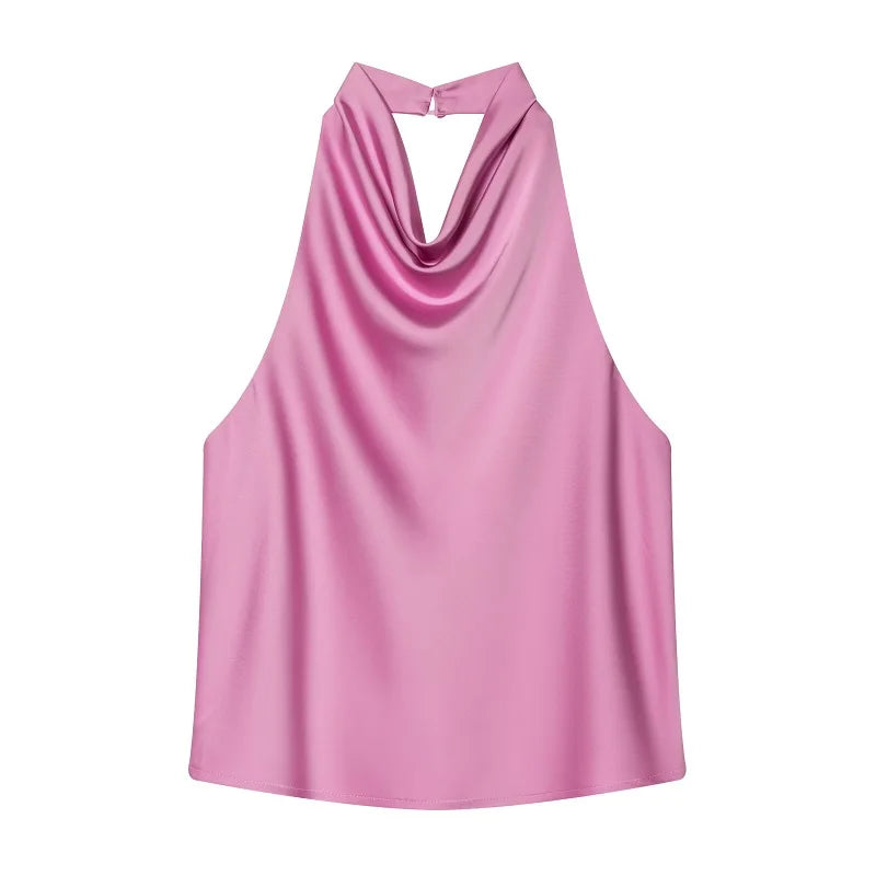 MUJER Satin Halter Tops for Women off Shoulder Backless Tops Woman 2026 Sexy Summer Strapless Women's Tops Camisole Beach Top Female