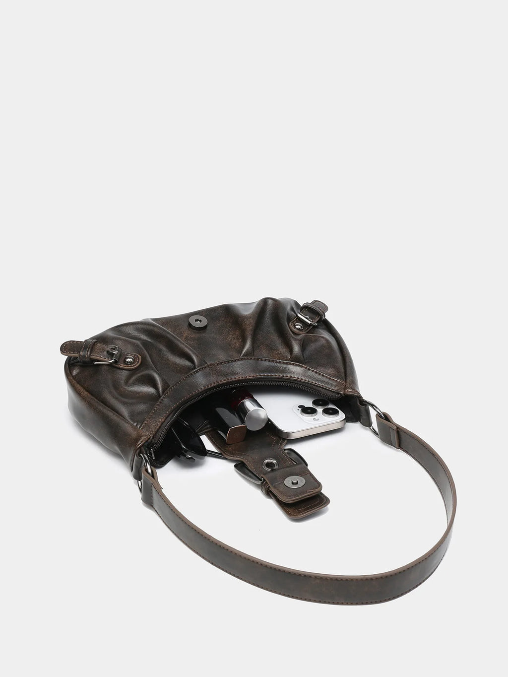 Y2K spring hot selling Maillard style retro chic small bag spicy girl Y2K wasteland style vintage leather shoulder handbag
