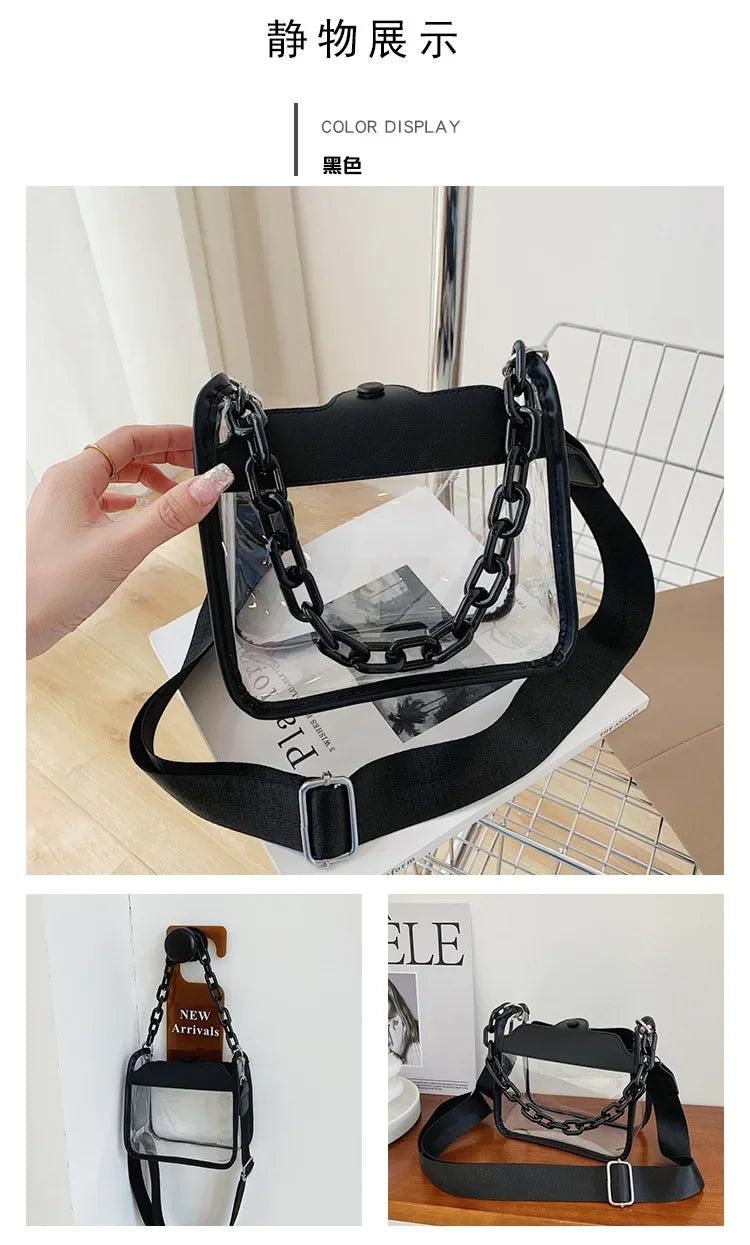 Event Clear Concert Bag Beach Clear Crossbody Bag for Women PVC Transparent Single Shoulder Chain Portable Messenger Bags Small Square  Satchel Bag Girls Gift