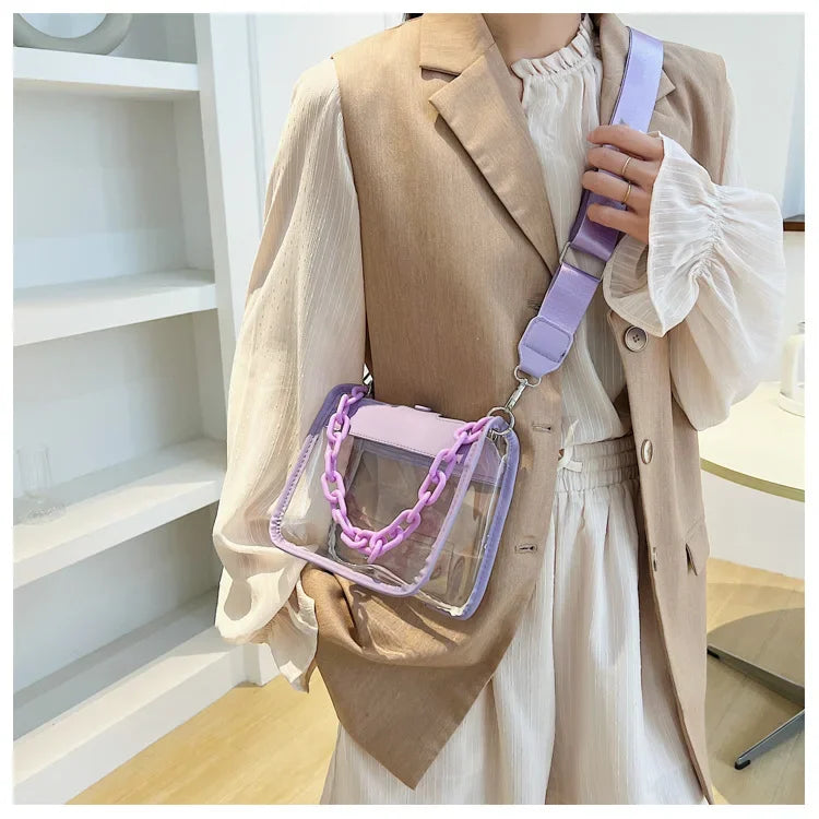 Event Clear Concert Bag Beach Clear Crossbody Bag for Women PVC Transparent Single Shoulder Chain Portable Messenger Bags Small Square  Satchel Bag Girls Gift