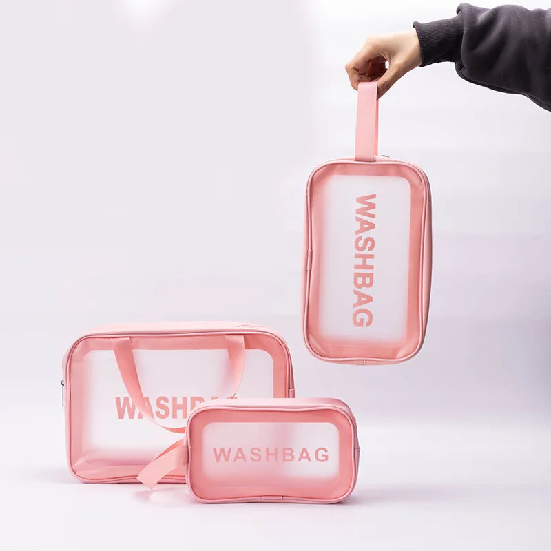 1/3pcs Transparent Makeup And Toiletries Bag, Large Capacity Pvc Semi Transparent Frosted Portable Storage Bag