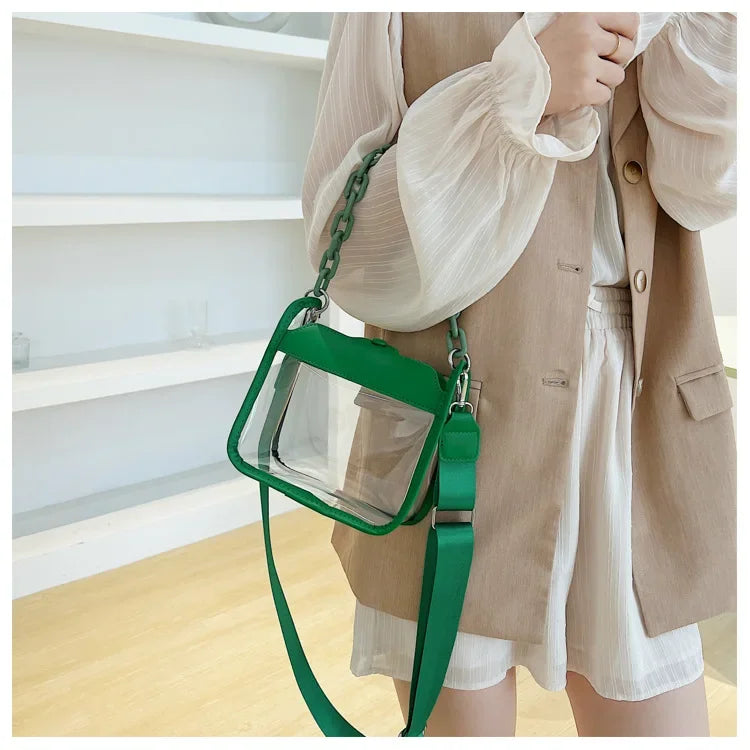 Event Clear Concert Bag Beach Clear Crossbody Bag for Women PVC Transparent Single Shoulder Chain Portable Messenger Bags Small Square  Satchel Bag Girls Gift