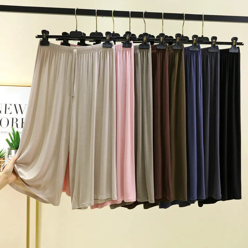 Modal Plus Size Capri Pants Women's Summer Loose Fit Wide Leg Elastic Waist Casual Lounge Shorts