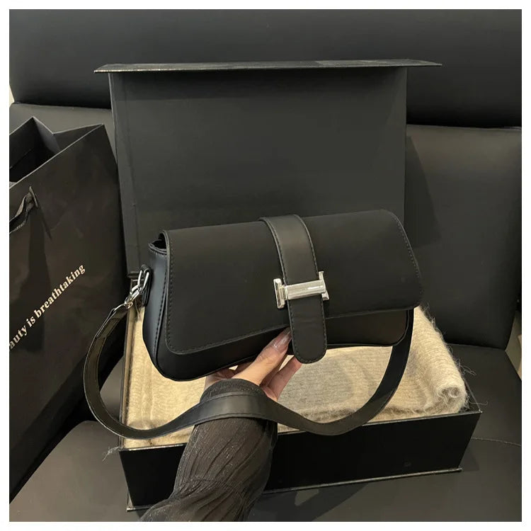 Elegant Two Tone Crossbody Bags with Silver Buckle, Minimalist Flap Design Versatile Chic Shoulder Purse for Office Casual Daily