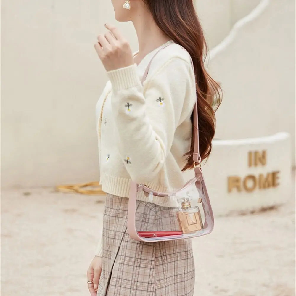 Clear Event Concert Y2k purse bag Mini Waterproof Transparent Shoulder Bag Handbag for Women Girls Candy Color Clear Jelly Bag