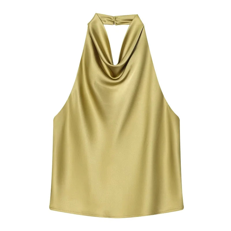 MUJER Satin Halter Tops for Women off Shoulder Backless Tops Woman 2026 Sexy Summer Strapless Women's Tops Camisole Beach Top Female