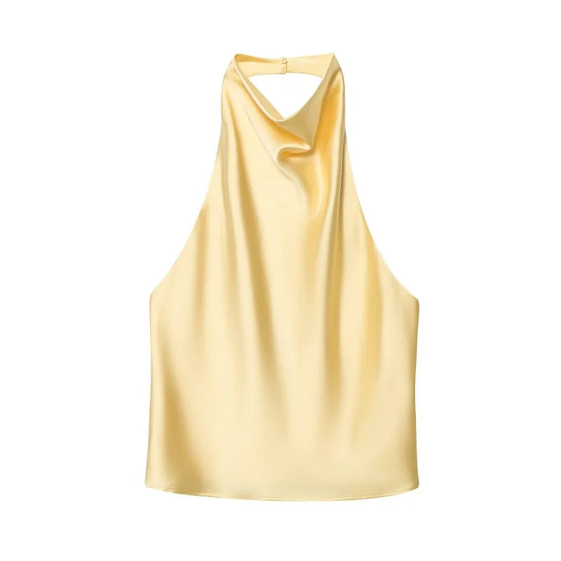 MUJER Satin Halter Tops for Women off Shoulder Backless Tops Woman 2026 Sexy Summer Strapless Women's Tops Camisole Beach Top Female