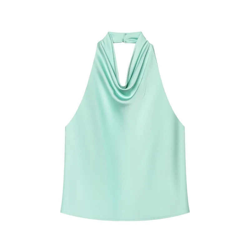 MUJER Satin Halter Tops for Women off Shoulder Backless Tops Woman 2026 Sexy Summer Strapless Women's Tops Camisole Beach Top Female