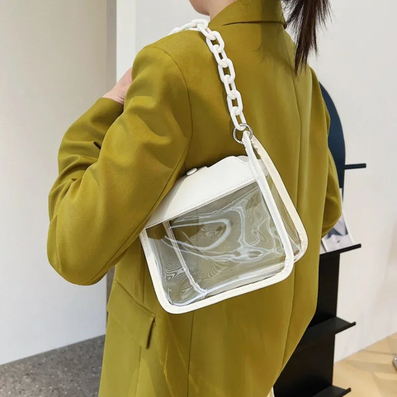Event Clear Concert Bag Beach Clear Crossbody Bag for Women PVC Transparent Single Shoulder Chain Portable Messenger Bags Small Square  Satchel Bag Girls Gift