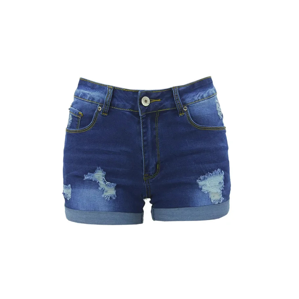 Washed Ripped Mid-waist Denim Shorts.Comfortable Short Jeans with A New Style of Personalized Street Fashion for Women in Summer