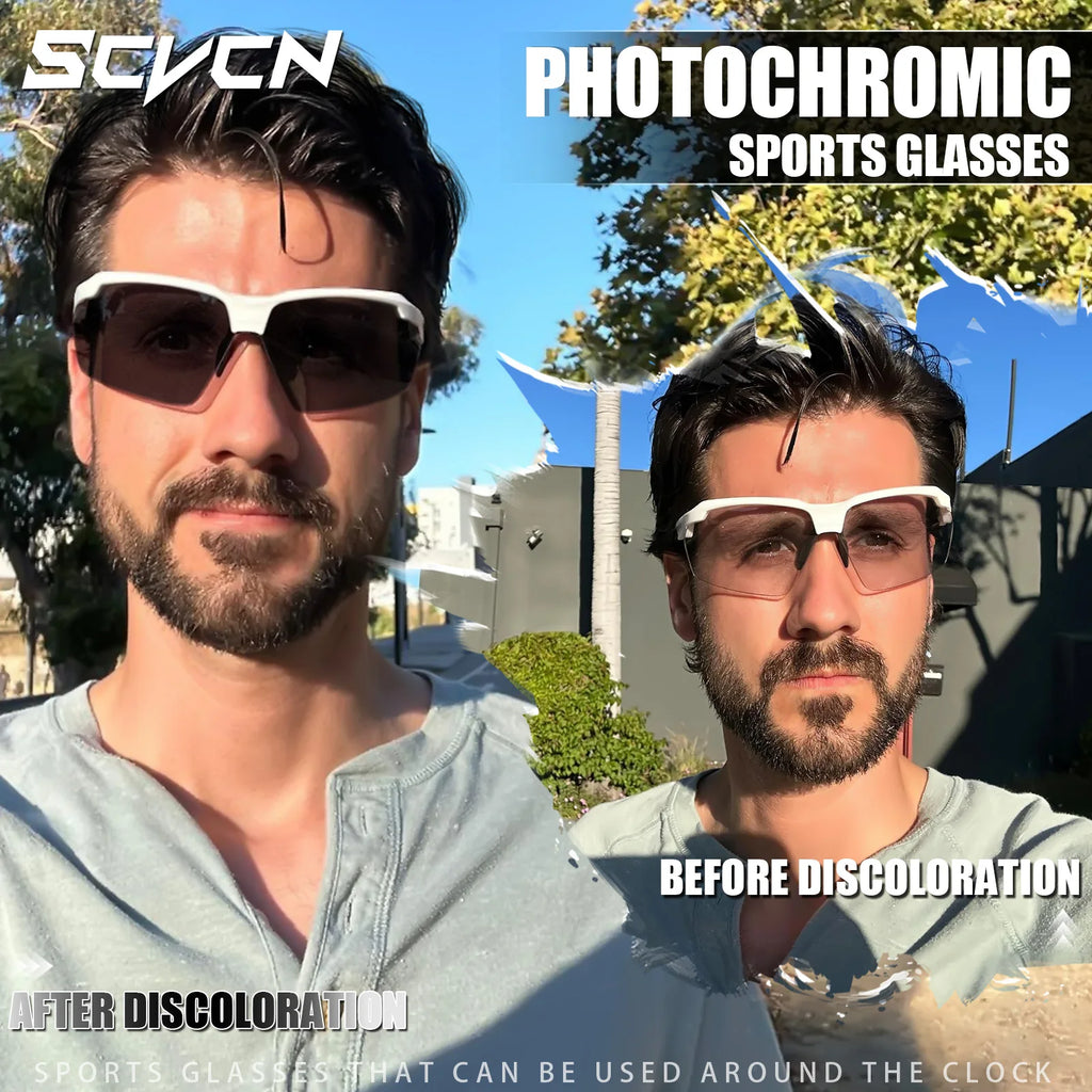 SCVCN Photochromic Cycling Glasses Outdoor Running Construction Sunglasses Men Shockproof Tactical Goggles Outdoor Airsoft Shooting Glasses