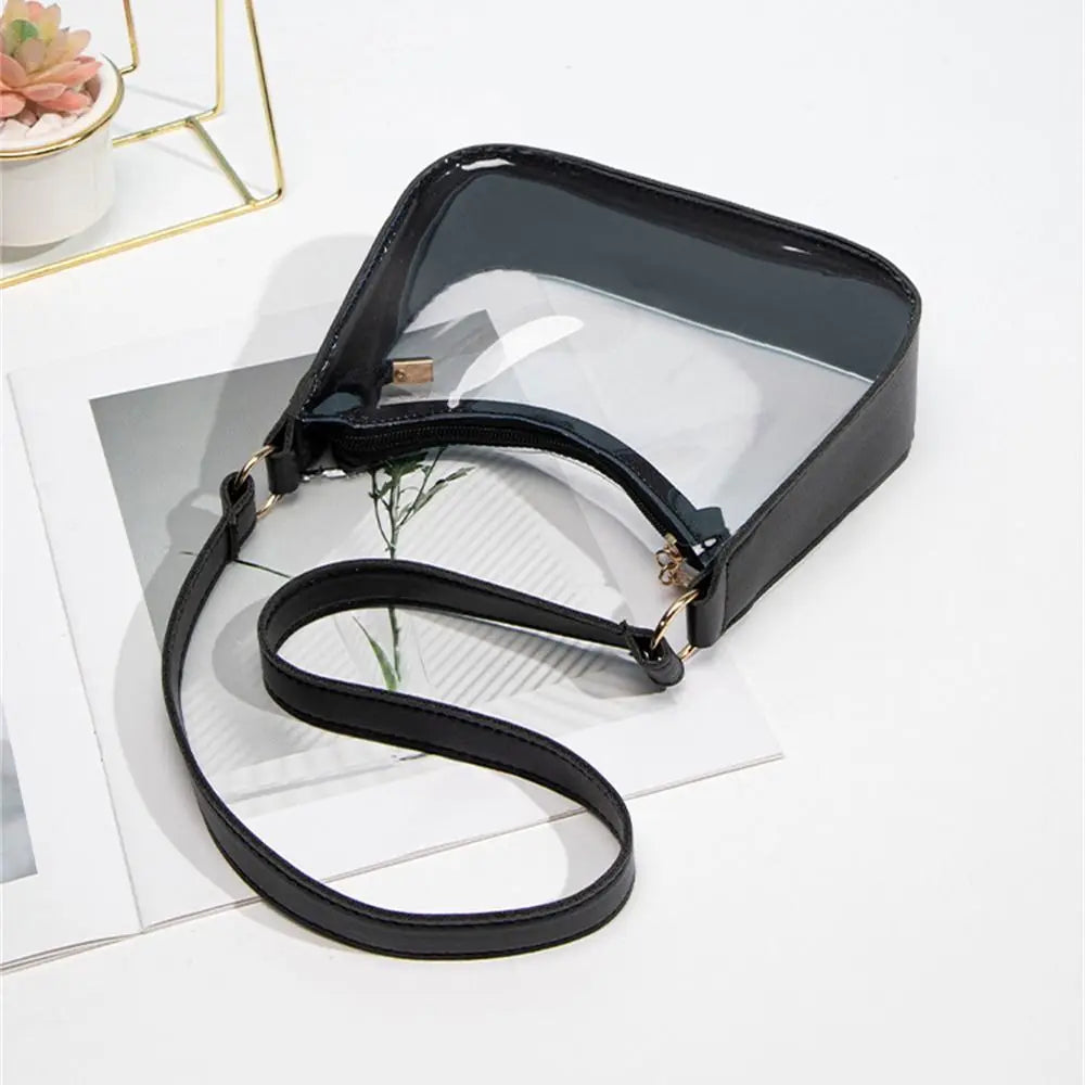 PVC Small Zipper Underarm Purses Mini Waterproof Transparent Shoulder Bag Handbag for Women Girls Candy Color Clear Jelly Bag