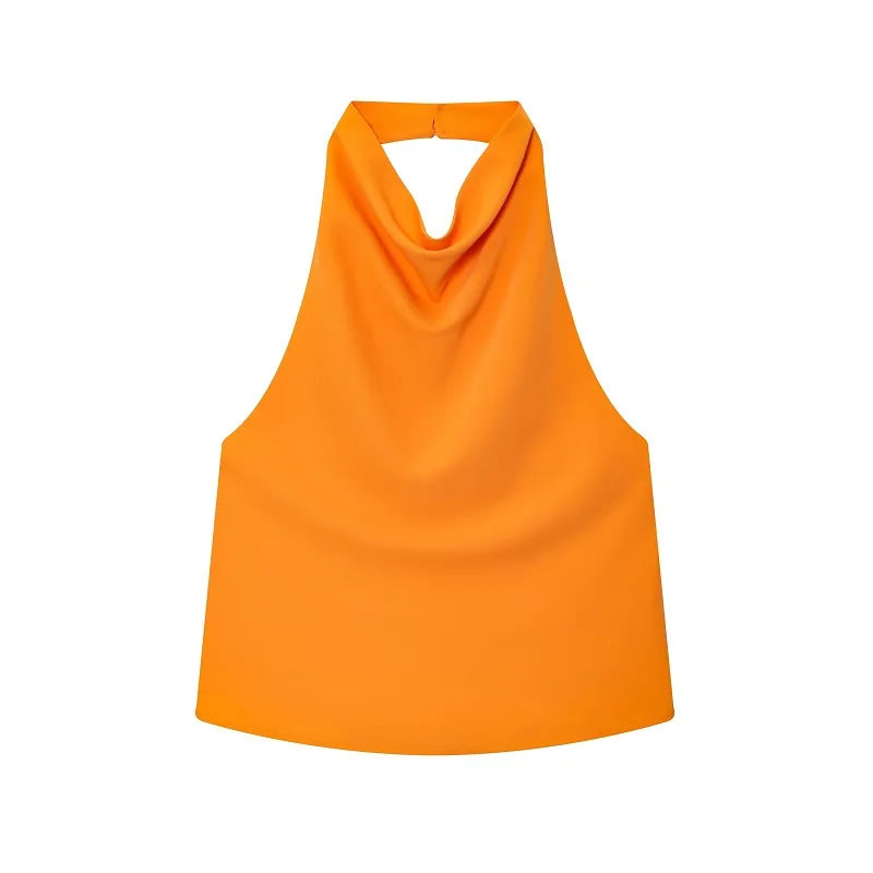 MUJER Satin Halter Tops for Women off Shoulder Backless Tops Woman 2026 Sexy Summer Strapless Women's Tops Camisole Beach Top Female