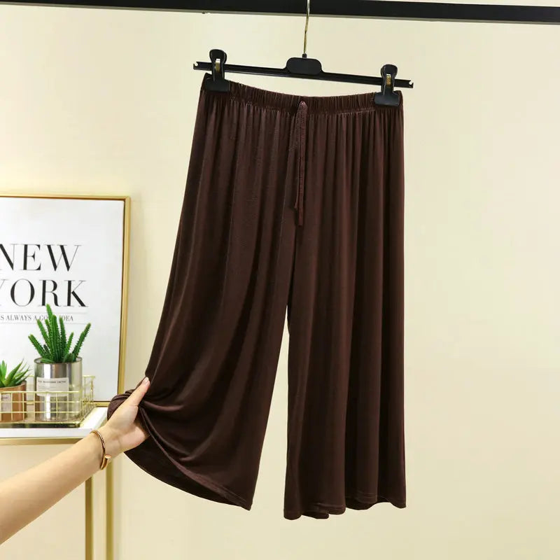 Plus Size Capri Pants Women's Summer Loose Fit Wide Leg Elastic Waist Casual Lounge Shorts