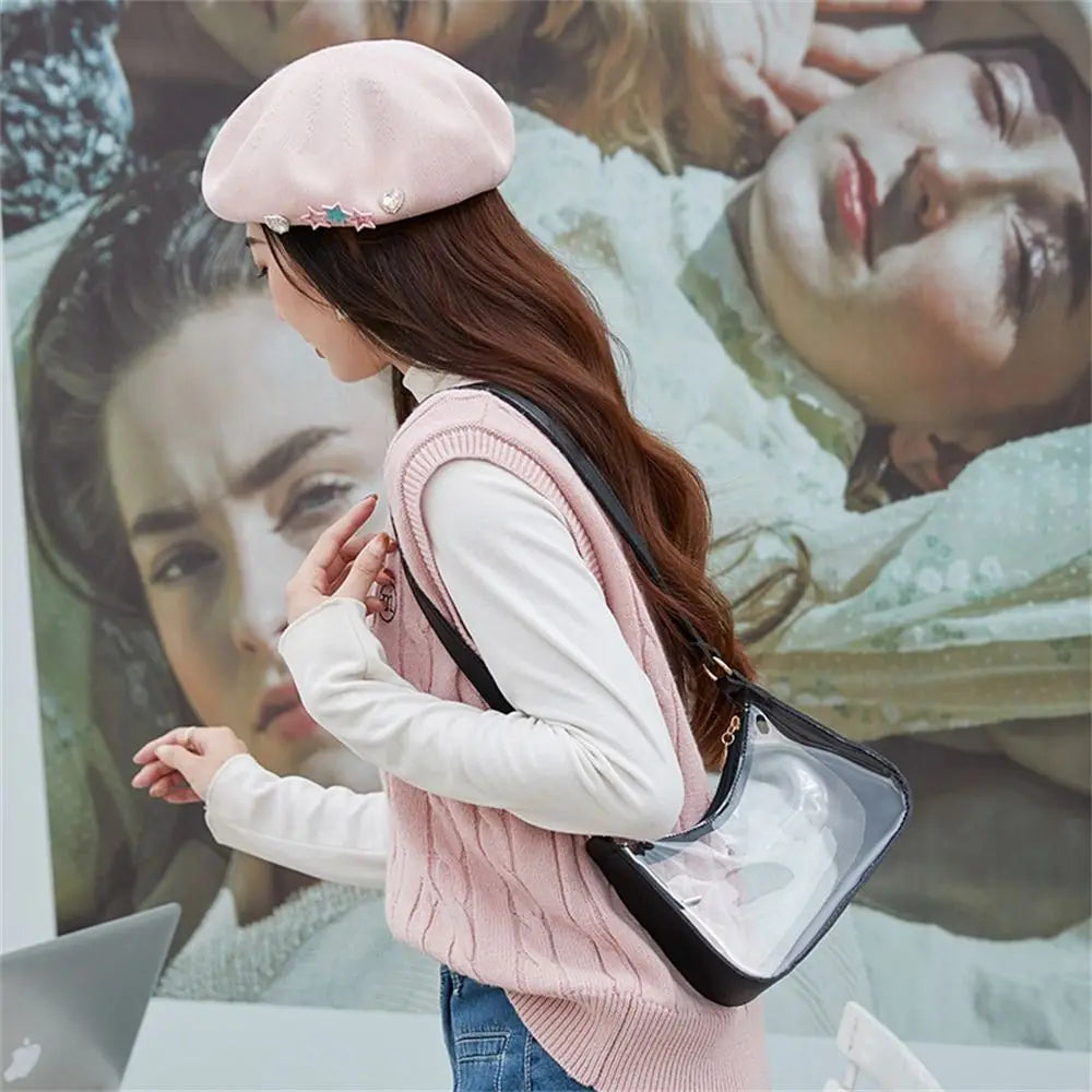 PVC Small Zipper Underarm Purses Mini Waterproof Transparent Shoulder Bag Handbag for Women Girls Candy Color Clear Jelly Bag