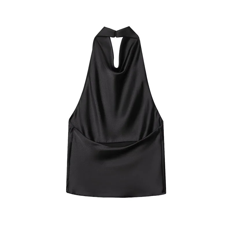 MUJER Satin Halter Tops for Women off Shoulder Backless Tops Woman 2026 Sexy Strapless Women's Tops Camisole Beach Top Female