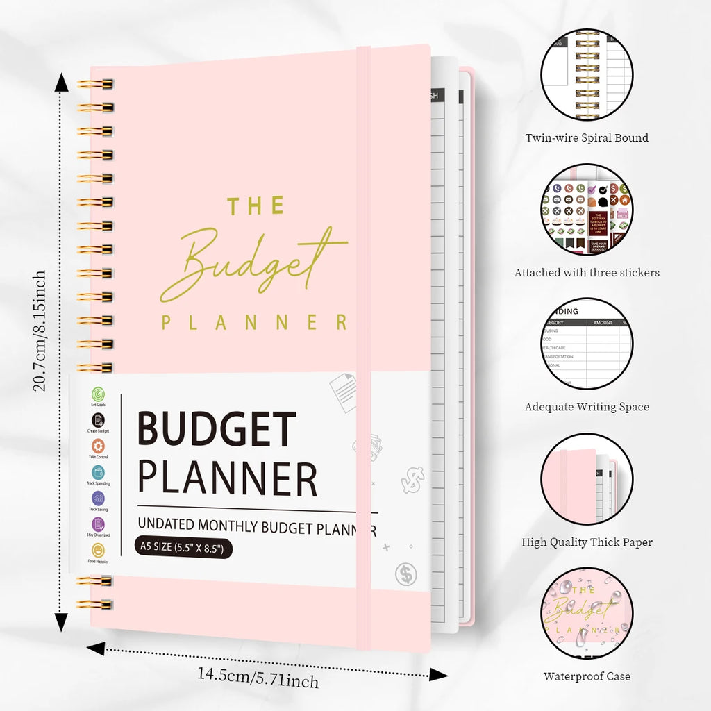 Business Budget Planner Book with 3 Sheets Stickers, Undated Monthly Finance Organizer, Budget Journal for Money Management, Cash Flow