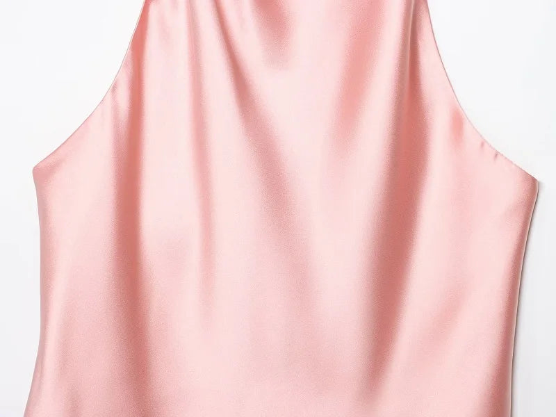 MUJER Satin Halter Tops for Women off Shoulder Backless Tops Woman 2026 Sexy Strapless Women's Tops Camisole Beach Top Female