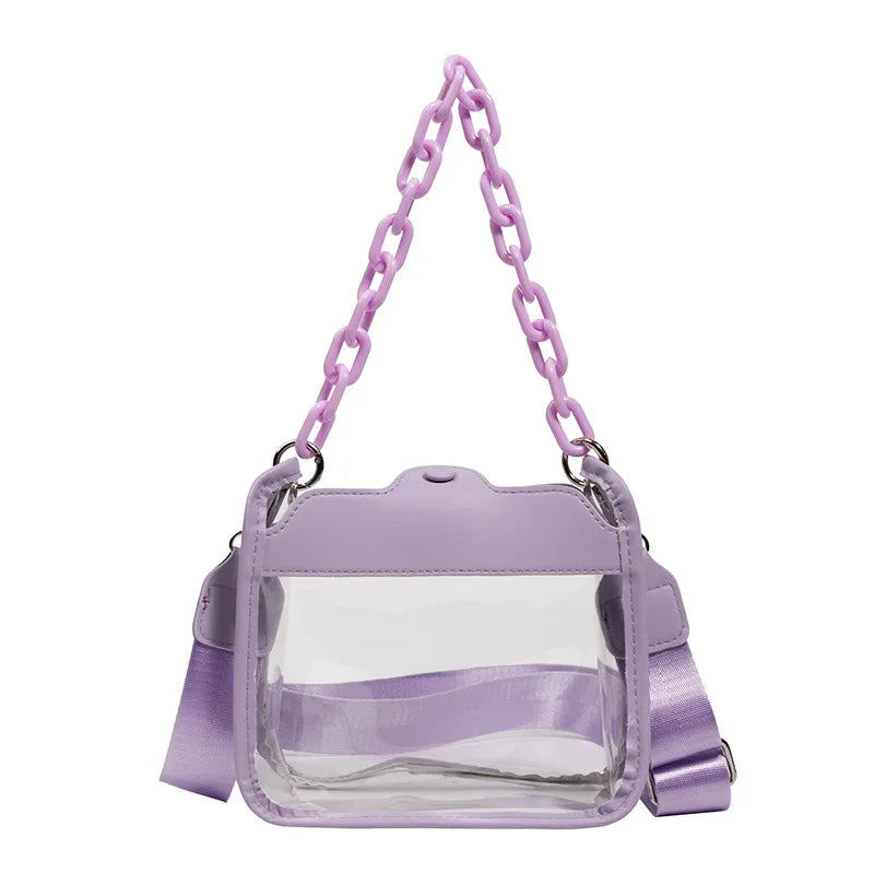 Event Clear Concert Bag Beach Clear Crossbody Bag for Women PVC Transparent Single Shoulder Chain Portable Messenger Bags Small Square  Satchel Bag Girls Gift