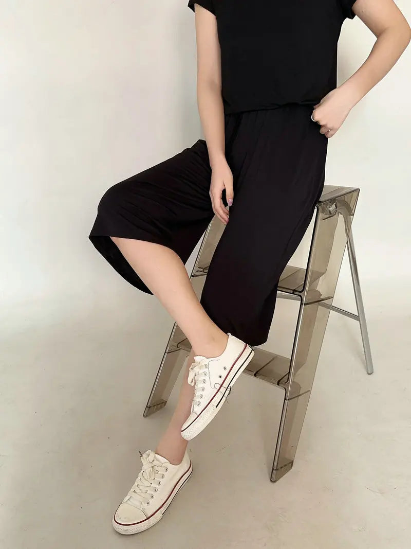 Modal Plus Size Capri Pants Women's Summer Loose Fit Wide Leg Elastic Waist Casual Lounge Shorts