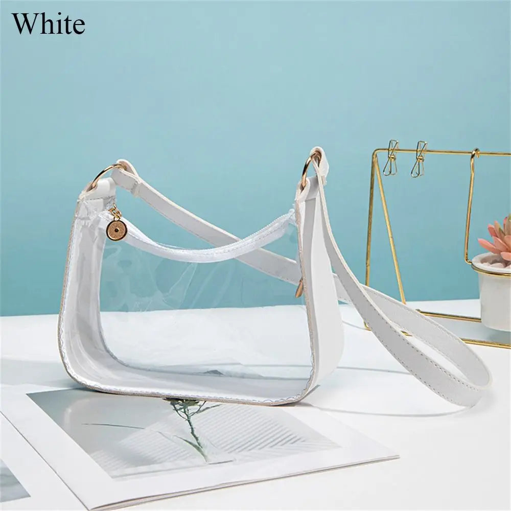 PVC Small Zipper Underarm Purses Mini Waterproof Transparent Shoulder Bag Handbag for Women Girls Candy Color Clear Jelly Bag